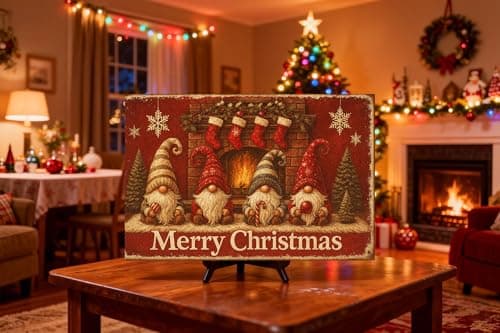 Carastora2-pack Vintage Christmas Metal Tin Sign - 8 x 12in, featuring designs of Santa Claus and an elf. Suitable for bedroom, bathroom, and home decor, and an ideal choice for holiday gifting. - Thumbnail 2