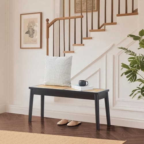 Jimenuco 40" Wooden Dining Bench with Hand Woven Rattan Seat,Solid Wood Bench for Entryway,Living Room,Kitchen and Bedroom（Black，18" H - Thumbnail 6