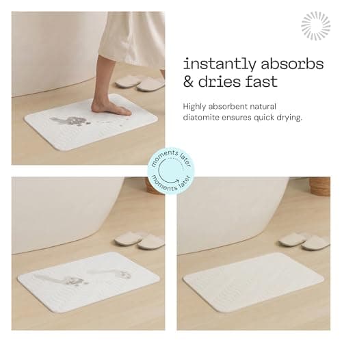 Deepstone Stone Bath Mat – Large Diatomaceous Earth Mat, Non-Slip Quick Dry and Super Absorbent Diatomite Mat for Bathroom and Shower, Easy to Clean Modern Bath Stone Mat, 24 x 16 in (White) - Thumbnail 3