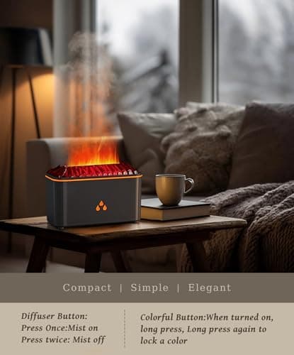 Essential Oil Diffuser, Flame Air Aromatherapy Diffuser, 7 Color Changing Light, Aromatherapy Humidifier with Auto Shut-Off for Home, Bedroom, Yoga, Spa(Black) - Thumbnail 2