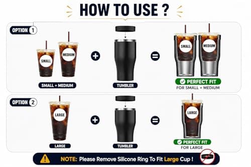 Universal Iced Coffee Sleeve, 30oz Stainless Steel Insulated Tumbler, Reusable Ice Coffee Cup Holder To Go Fits Small Medium Large Starbucks/Dunkin/McDonalds Cups,Use for Hot&Cold Drinks(Black) - Thumbnail 2