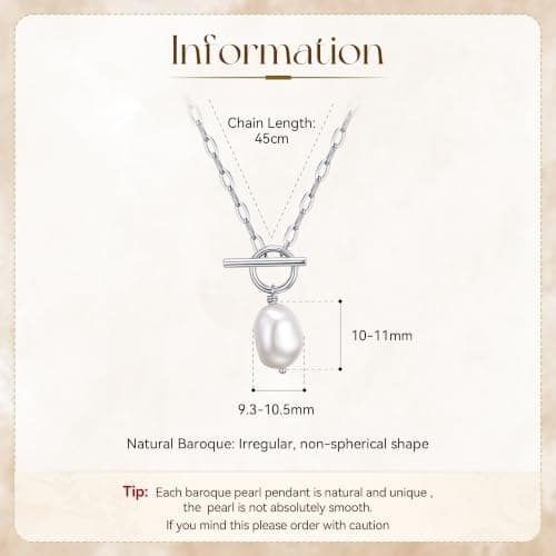 Baroque Pearl Pendant Necklaces for Women, 14K Gold Sliver Plated Adjustable Chain Toggle Clasp Necklace Women Wedding Anniversary Jewelry for Mothers Day Christmas Birthday Valentine's Day Gifts (Sliver) - Thumbnail 5
