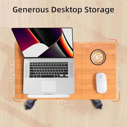 wishacc Rolling Desk Adjustable Height, Mobile Standing Desk on Wheels, Small Portable Sit Stand Laptop Cart, Wood Computer Desk with Cup Holder for Home Office (Extra Large) - Thumbnail 6