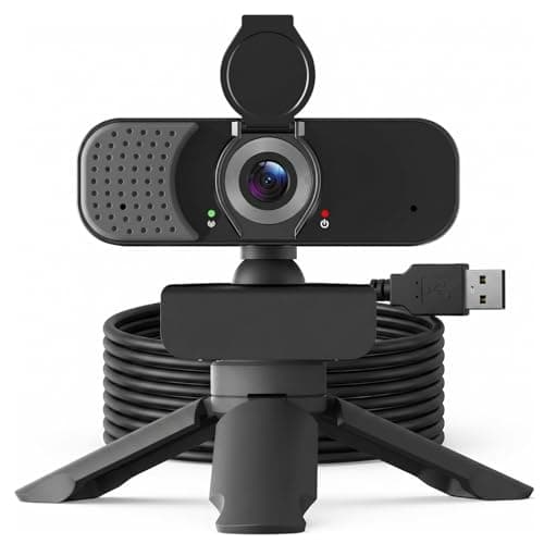 Lusinx 1080P Webcam with Noise-Cancelling Microphone and Tripod - Computer Camera with Privacy Shutter - 110° Wide Angle - USB Plug & Play for PC Laptop - Zoom Teams Streaming - Image 1