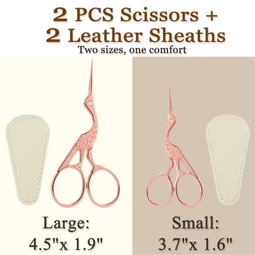 2 PCS Rose Gold Stork Embroidery Scissors with Leather Covers, 4.5 Inch & 3.7 Inch Stainless Steel Small Sewing Scissiors, For Precision Cutting DIY Craft Cross Stitch Tailoring Floral Trimming - Thumbnail 3