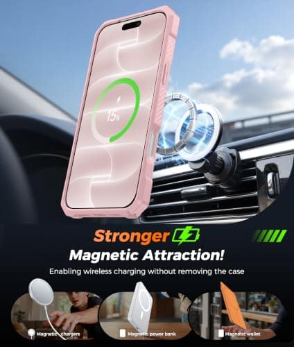 FNTCASE for iPhone 17 Pro-Max Case: [360 Spin Magnetic Ring Kickstand] [Compatible for MagSafe] [Screen Protector] Heavy Duty Military Grade Protection Protective Phone Case with Stand Pink - Thumbnail 3