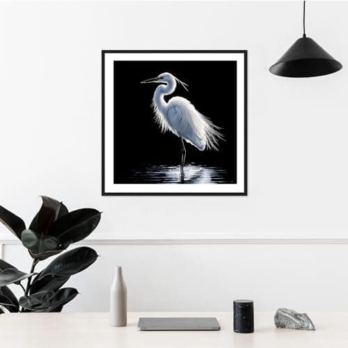 Moonow7 White Egret Wall Art, Minimalist Bird Art Print, 12x12 (30x30cm) - Thumbnail 5