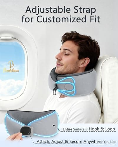 BeeVines Travel Pillow with Carry Case, Memory Foam Neck Pillows for Airplanes, 360° Wrap Around Support for Sleeping, Breathable & Washable Cover for Long Flights, Car & Train Traveling - Thumbnail 2