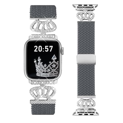 Chinber Braided Band Compatible with Apple Watch Bands 40mm 38mm 41mm 42mm 44mm 45mm 46mm 49mm,Magnetic Soft Nylon Stretchy Strap with Designer Bling Crown Strap for Series 10/9/8/7/6/5/4/3/2/SE/Ultra - Image 1