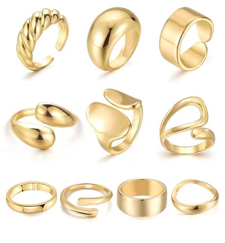 ÌF ME 10 PCS Gold Rings Set for Women Non Tarnish, 18K Gold Plated Chunky Stackable Rings, Statement Stacking Womens Ring Pack - Image 1
