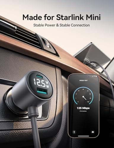 Starlink Mini Car Adapter, JOYROOM 10FT Starlink Mini Cable, Digital Voltage & Wattage Display, 12V-24V Cigarette Lighter Car Charger PD 45W USB-C & 30W USB-A Ports for RV, Boat & Truck - Thumbnail 2