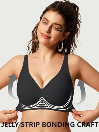 COCOMARTS Jelly Bras for Women No Underwire Seamless Push Up Comfortable Tshirt Everyday Deep V Bra with Support and Lift Black Medium - Thumbnail 2