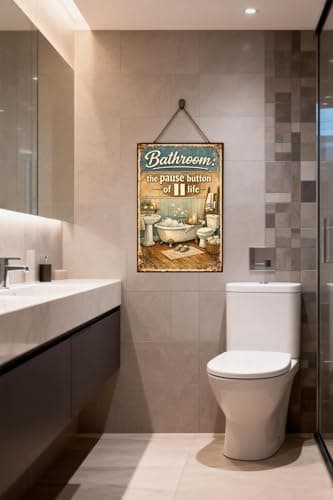 Bathroom The Pause Button of Life Vintage Metal Tin Sign 8x12 Inch Funny Relax Quote Wall Art Retro Rustic Home Decor Plaque for Bath Room with Pre Drilled Holes - Thumbnail 2