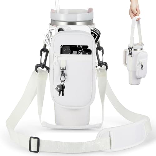 BULKITEM Water Bottle Carrier Bag with Phone Pocket for Cream Stanley 40 oz Tumbler with Handle, Cream Insulated Neoprene Cup Holder Pouch Strap for Stanley Cup Accessories - Image 1