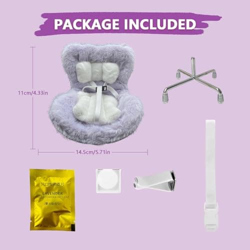 Ezcora Cute Car Accessories for 10-17cm Dolls, Pink Leopard Doll Car Seat with Clip onto Car Air Vent, Includes Seat Leg for Desktop Display (Strawberry ice Cream) - Thumbnail 6