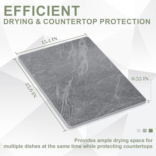 Vorisebo Large Stone Drying Mat for Kitchen Counter, 24" × 16" Diatomite Dish Drying Mat, Quick Dry Stone Mats, Ultra Absorbent Natural Diatomaceous Earth Mats for Dished, Bottles, Black Marble - Thumbnail 4