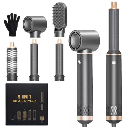 AVENHO 5 in 1 Hair Styler & Hot Air Brush - Air Curling Wrap with Low-Speed Negative Ion Technology, Hair Dryer Brush for Drying, Curling, Straightening & Styling, Hair Styling Tools at Home (Grey) - Image 1