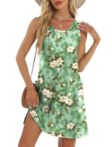 BKRIVE Beach Vacation Clothes for Women Hawaiian Dresses 2026 Resort Wear Tropical Outfits Essentials Sundresses Floral Green White M - Image 1