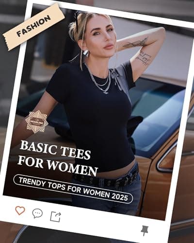 GAYHAY 3 Pack Basic Tees for Women - Crew Neck Slim Fit Tight T Shirts Cute Y2K Trendy Crop Tops Clothes for Casual Summer 2025 Black White Haze Blue - Thumbnail 2