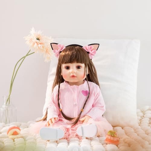 PUAMUBUA Reborn Baby Dolls 22" Silicone Baby Doll Full Body,Realistic Baby Dolls Girl with Birth Certificate Feeding Kit Toys in Gift Box for Kids Age 3+ (Pink Princess) - Thumbnail 5
