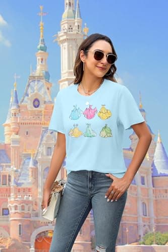 MNLYBABY Magical Shirt for Women Princess Dress Graphic T Shirt Women Funny Family Holiday Vacation Tee Tops B-Blue - Thumbnail 5