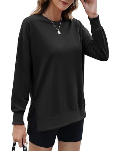 ECOWISH Women Side Split Sweatshirt: Fall Crewneck Long Sleeve Oversized Camo Shirts Casual Camouflage Print Pullover Tops 409 Black XL - Image 1