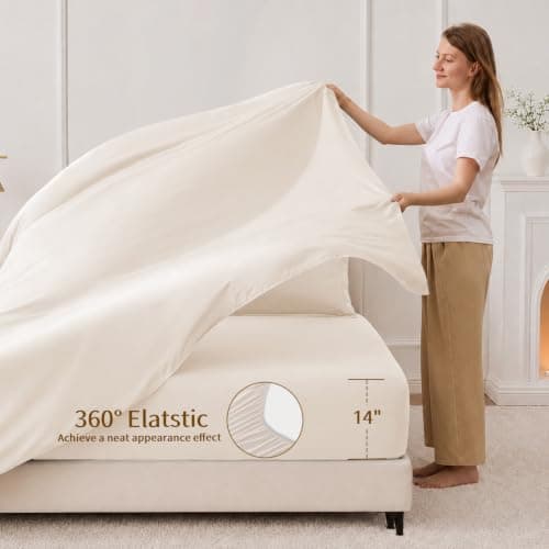 FUANNA 7 Pieces King Size Comforter Set, All Season King Comforter Set, Luxury Soft King Bedding Set with Comforter, Flat Sheet, Fitted Sheet, Pillowcases & Pillow Shams, Beige - Thumbnail 6