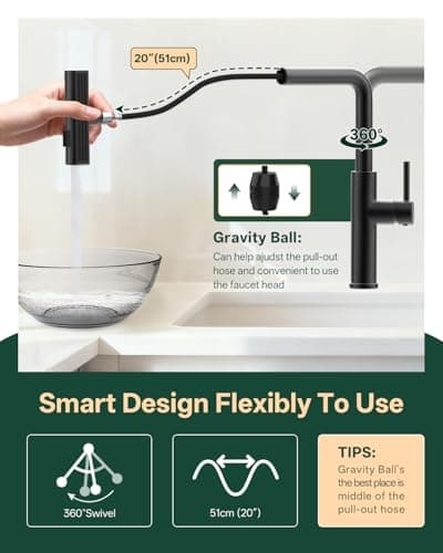 Brushed Stainless Steel Kitchen Faucets with Pull Down Sprayer,360 Degree Swievl Kitchen Sink Faucet, Bar Faucet with Three Spray Modes—Sweep, Stream, and Waterfall (Standard, Brushed Black) - Thumbnail 4