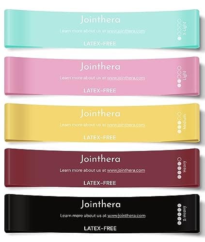 JOINTHERA Premium Latex Free Resistance Bands for Working Out - Set of 5 + Carrying Bag | Non Latex Mini Loop Workout Bands Resistance for Women and Men | Physical Therapy, Legs Exercise and Pilates
