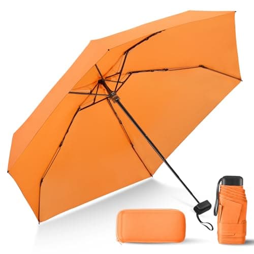 LEAGERA Compact Travel Umbrella with Case - Mini Umbrella for Purse, Small Lightweight &Tiny Umbrellas Design Perfect for Parasol Outdoor Sun&Rain,Orange - Image 1