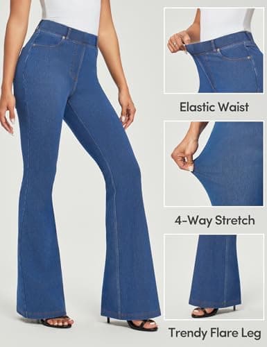 IUGA Bell Bottom Jeans for Women High Waist Stretchy Pull On Bootcut Sweatpant Jeans Flare Leggings Tummy Control Flare Pants(29" Inseam, Light Blue, Small) - Thumbnail 5