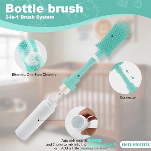 ZTX Push-to-Foam Silicone Bottle Brush Set - One-Press Rich Foam for Baby Bottles, Breast Pump Parts & Nipples - with Detachable Nipple Brush & Portable Travel Storage Bag, Blue - Thumbnail 3