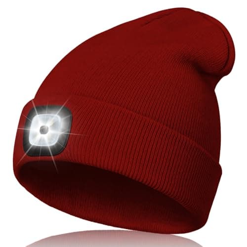 HEYAXA Unisex LED Beanie with Light, Rechargeable Headlamp Hat, Warm Knitted Cap,Dad Gifts for Husband, Dad, Birthday Gifts for Men, Dad, Father, Women, Him, Her, Red - Thumbnail 2