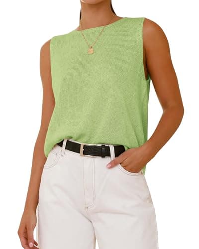 BTFBM Women's Sleeveless Sweater Vest 2026 Summer Crew Neck Ribbed Knit Lightweight Pullover Casual Loose Fit Tank Tops(Mint Green, XX-Large)