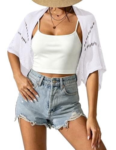 BB&KK Womens Bolero Shrugs for Dresses 2026 Hollow-Out Batwing Short Sleeve Knit Tops Summer Cropped Crochet Cardigans - Image 1