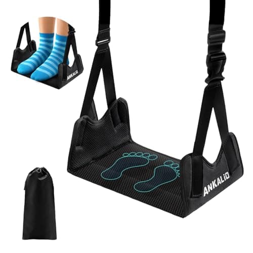 1 Pack No-Collapse Airplane Foot Hammock–Adjustable Foot Hammock for Plane Travel with Thick Bamboo Base, Lightweight Travel Footrest for Office, Flights(Black) - Image 1