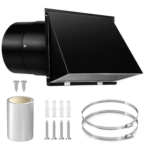 Black 10 Inch Hooded Wall Vent with Screen and Damper Exterior Exhaust Vent Cover Cap - Image 1