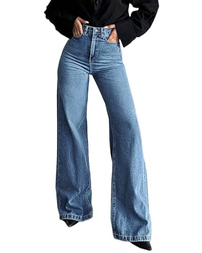 Flvsun Tall Jeans for Women 30"/32" Inseam Extral Long Denim Pants Straight Leg Jeans High Rise Classic Fit for Tall Ladies Mid Blue XL - Image 1