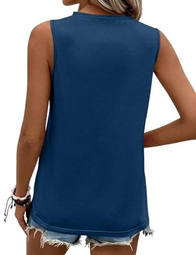 JUSTFASHIONNOW Summer Tank Top for Women 2026 High Neck Tops Loose Fit Dressy Casual Blouses Cute Sleeveless Work Shirts(Royal Blue,Large) - Thumbnail 5