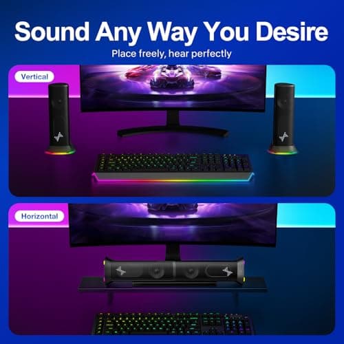 Nylavee Computer Speakers for Desktop PC, Immersive Sound with RGB Lights, USB/USB-C Powered & 3.5mm AUX-in Plug-and-Play Speakers for Monitor & Laptop - Thumbnail 6