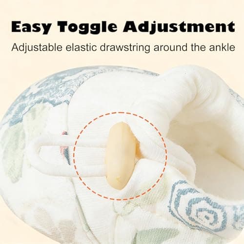 HOVELL Baby Booties Adjustable Toggle Slipper Newborn Stay-on Boots Soft Cozy Cotton Non-Slip Shoes for Infants Girls(SpringFlower,6-12Months) - Thumbnail 5