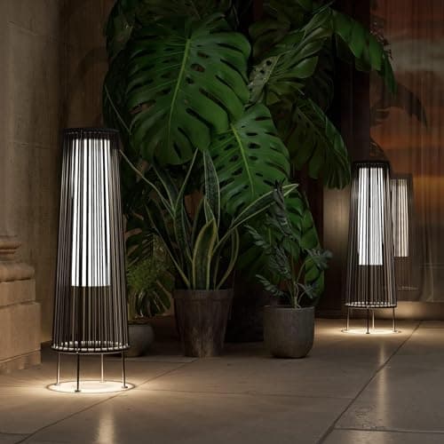 Grand patio Outdoor Floor Solar Light 2-Pack, Wicker Solar Patio Lamp Waterproof Outside Deck Lamp for Porch, Yard, Garden, Lawn Decorations - Gray, Gordes 2 PCS - Thumbnail 3