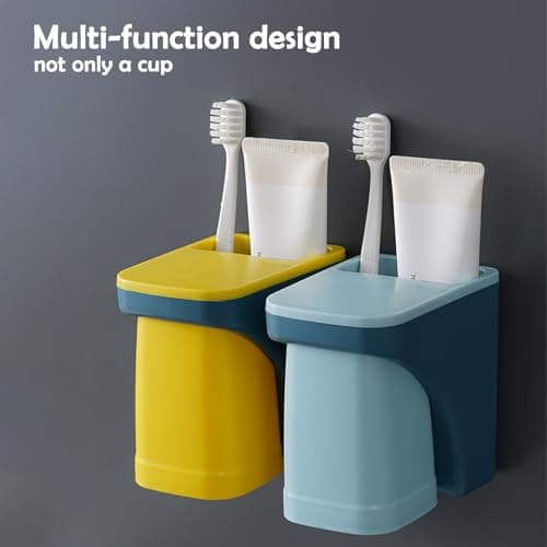 Toothbrush Holder for Bathroom，Wall Mounted Magnetic Suction Cup Set, sgzscl Bathroom Storage Organizer Space Saving for Family Daily Use (Square Blue) - Thumbnail 2