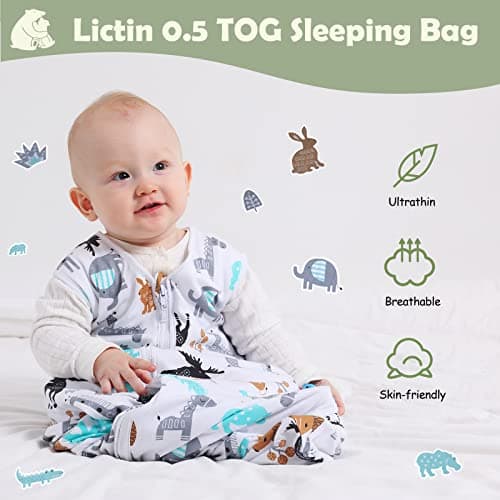Lictin Baby Sleep Sack 0.5 Tog - 2 Pack Toddler Sleeping Sack 18-36 Months, Summer Baby Sleeping Bag, Sleeveless Baby Wearable Blanket with Adjustable Length and 2-Way Zipper - Thumbnail 5