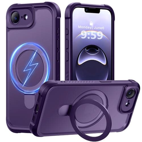 MOCCA for iPhone 17e Case & iPhone 16e Case with Magnetic Invisible Stand [Full Camera Protection][Compatible with Magsafe] Military Drop Shockproof Translucent Matte Phone Case Cover 6.1",Deep Purple