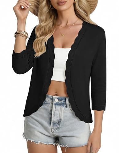 GRACE KARIN Womens Cropped Cardigan Sweaters Lightweight Summer Cardigans Trendy 3/4 Sleeve Spring Outfits Black XXL - Image 1