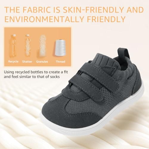 STQ KIDS Toddler Wide Toe Box Shoes Barefoot Boys Sneakers Kids Tennis First Walking Zero Drop Daily Wear School Outdoor Activities Breathable Comfortable Dark Grey Toddler Size 7 - Thumbnail 4