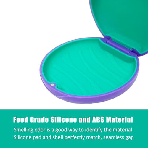 Maoerdental 2PCS Retainer Case Compatible with Invisalign,Cute Slim Aligner Case,Customized Magnetic Closure Orthodontic Retainer Cases (2 Pack Purple + Green Silicone) - Thumbnail 4