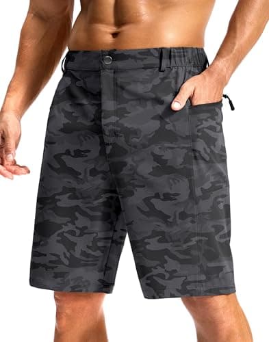G Gradual Men's Casual Shorts 9" Lightweight Hiking Golf Zipper Pockets Stretch Quick-Dry Breathable Shorts for Travel Work Summer Black Camo - Image 1