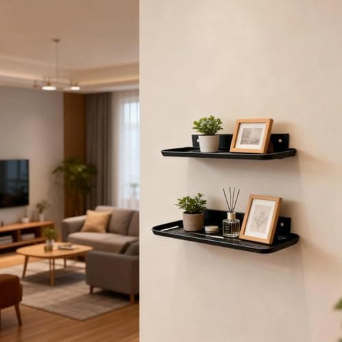 ACEXINYAN Wall Mounted Floating Shelf, Self Adhesive Shelf, No Drill Adhesive Wall Shelf, Floating Shelves Damage-Free Expand Walls Space for Living Room Kitchen Bathroom (2, Black) - Thumbnail 5